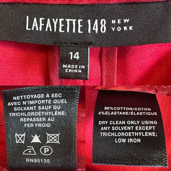 Lafayette 148 Red Belted Zip Front Sheath Dress w/ Pockets Stretch Cotton Career - Picture 11 of 11